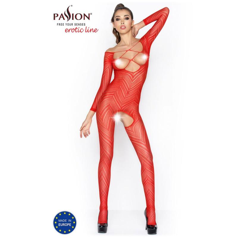 Еротичне бодістокінг Passion BS040 red, комбінезон з відкритими грудьми