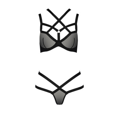 Комплект білизни HAGAR SET black L/XL - Passion Exclusive: стрепи: трусики і ліф