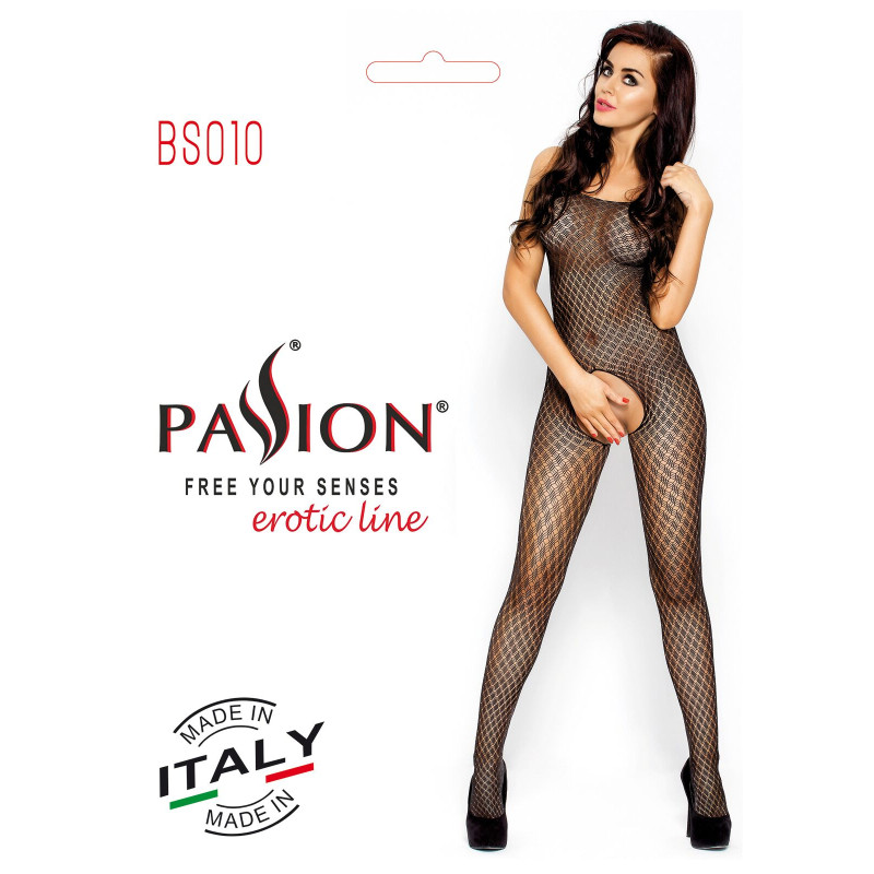 Еротичне бодістокінг Passion BS010 black, комбінезон, дрібна сіточка