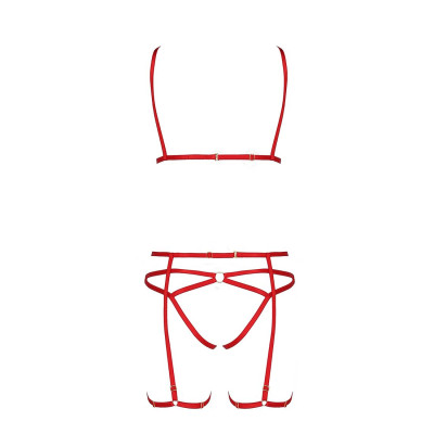 Комплект білизни MAGALI SET OpenBra Red L/XL - Passion Exclusive: стрепи: ліф, трусики і пасок