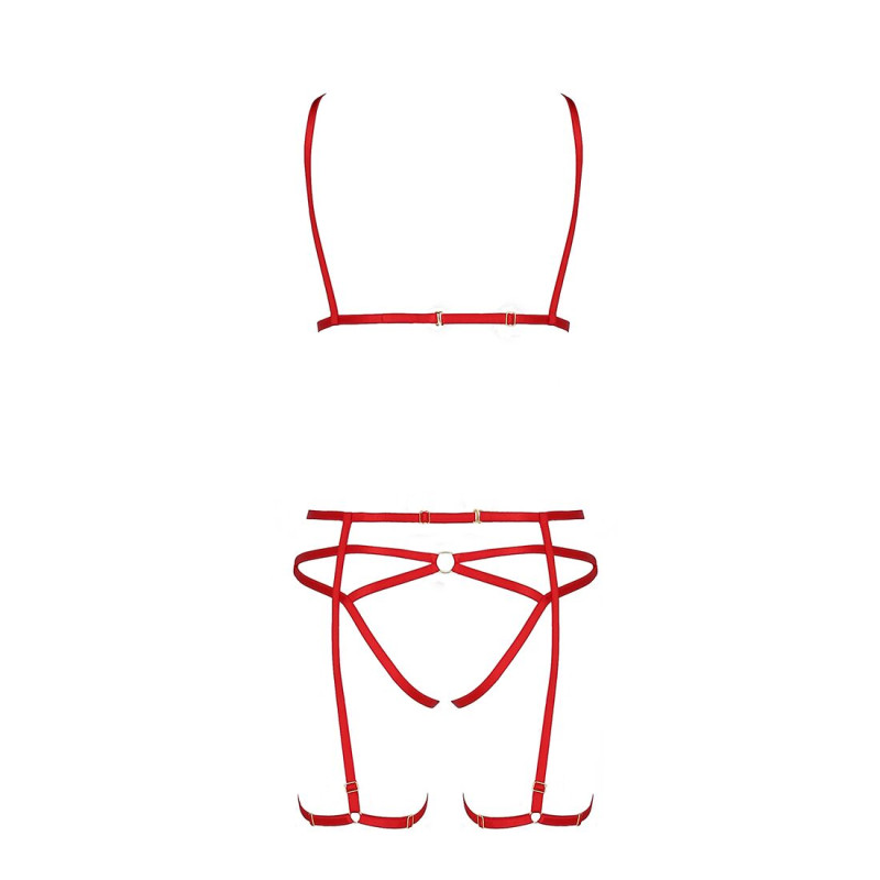Комплект білизни MAGALI SET OpenBra red L/XL - Passion Exclusive: стрепи: ліф, трусики і пасок