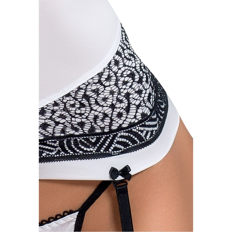 Корсет з пажами SUELO CORSET white L/XL - Passion Exclusive, трусики, шнурівка