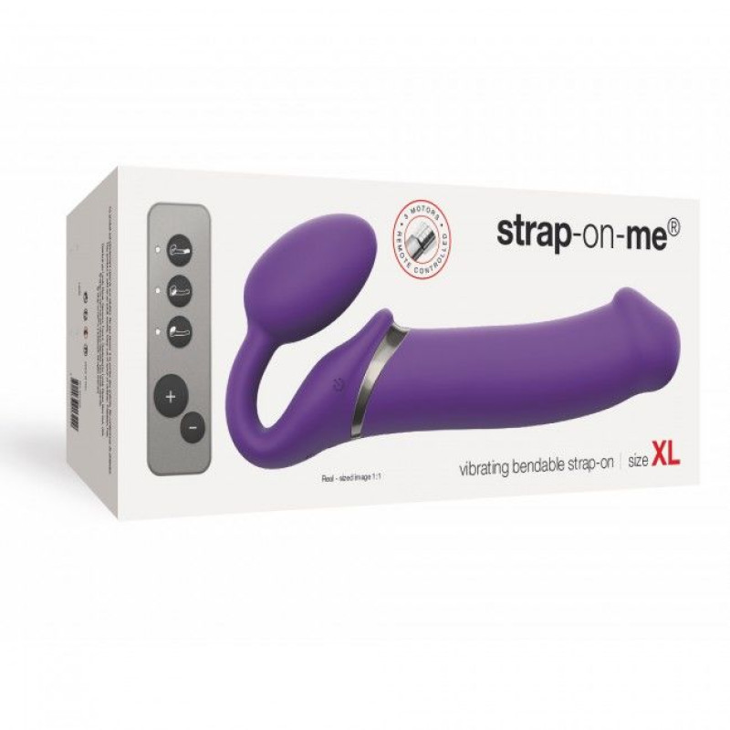 Безремневий страпон з вібрацією Strap-On-Me Vibrating Violet XL, діаметр 4,5 см, пульт ДУ, регульований