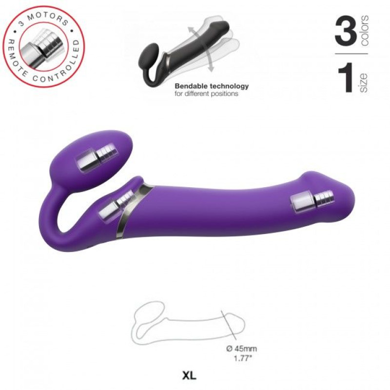 Безремневий страпон з вібрацією Strap-On-Me Vibrating Violet XL, діаметр 4,5 см, пульт ДУ, регульований