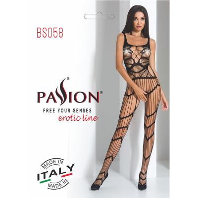 Еротичне бодістокінг Passion BS058 black, комбінезон, дуже повітряний
