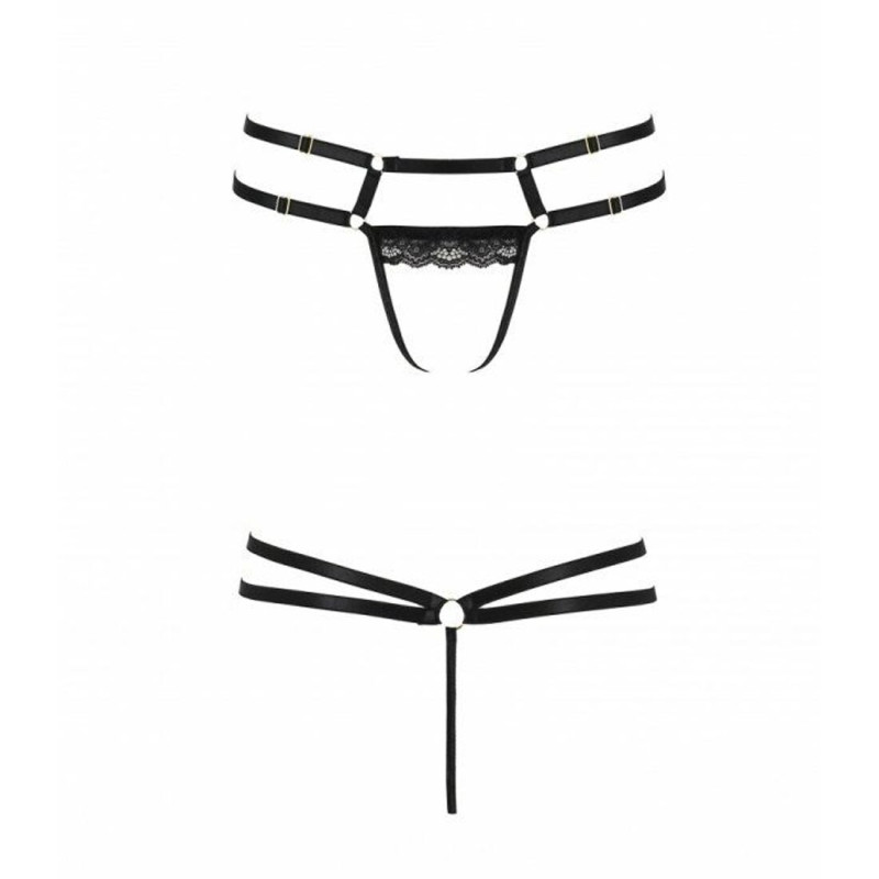 Трусики-стрінги зі стреп з мереживом LORRY THONG black L/XL - Passion Exclusive