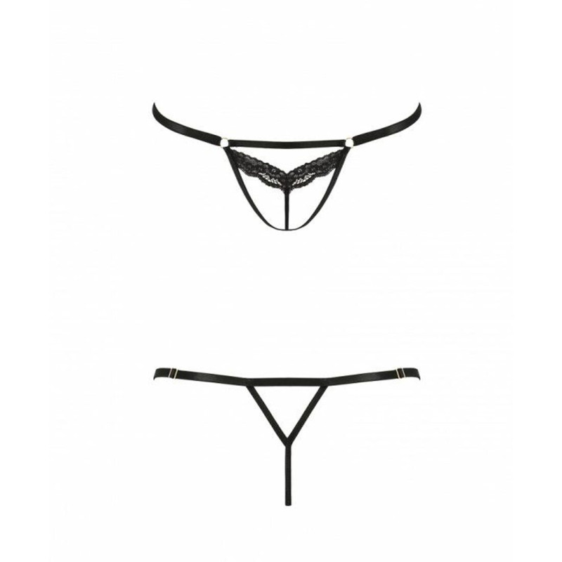 Відверті трусики-стрепи з мереживом SOLON THONG black S/M - Passion Exclusive