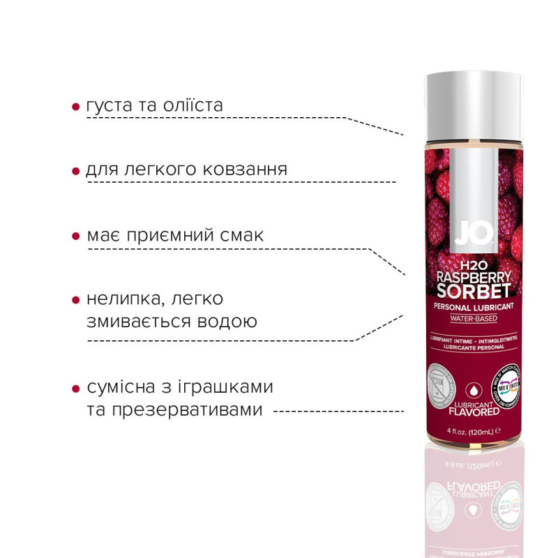Їстівний лубрикант на водній основі JO H2O - Raspberry Sorbet (Малиновий Сорбет) 120 мл, без цукру