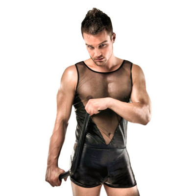 Комплект білизни Passion 016 SET black XXL/XXXL, шортики плаття латекс і напівпрозора маєчка