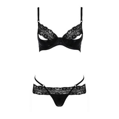Комплект білизни NORTH SET black S/M - Passion Exclusive: ліф і трусики з елементами плаття латекс