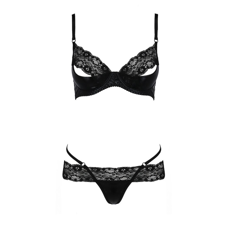 Комплект білизни NORTH SET black S/M - Passion Exclusive: ліф і трусики з елементами плаття латекс