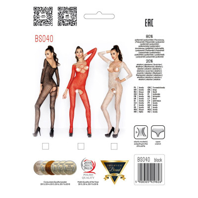 Еротичне бодістокінг Passion BS040 red, комбінезон з відкритими грудьми