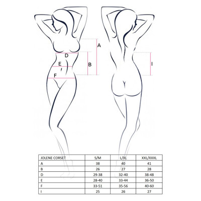 Корсет з пажами JOLENE CORSET Black S/M - Passion, трусики, напіввідчинені груди, напівпрозорий