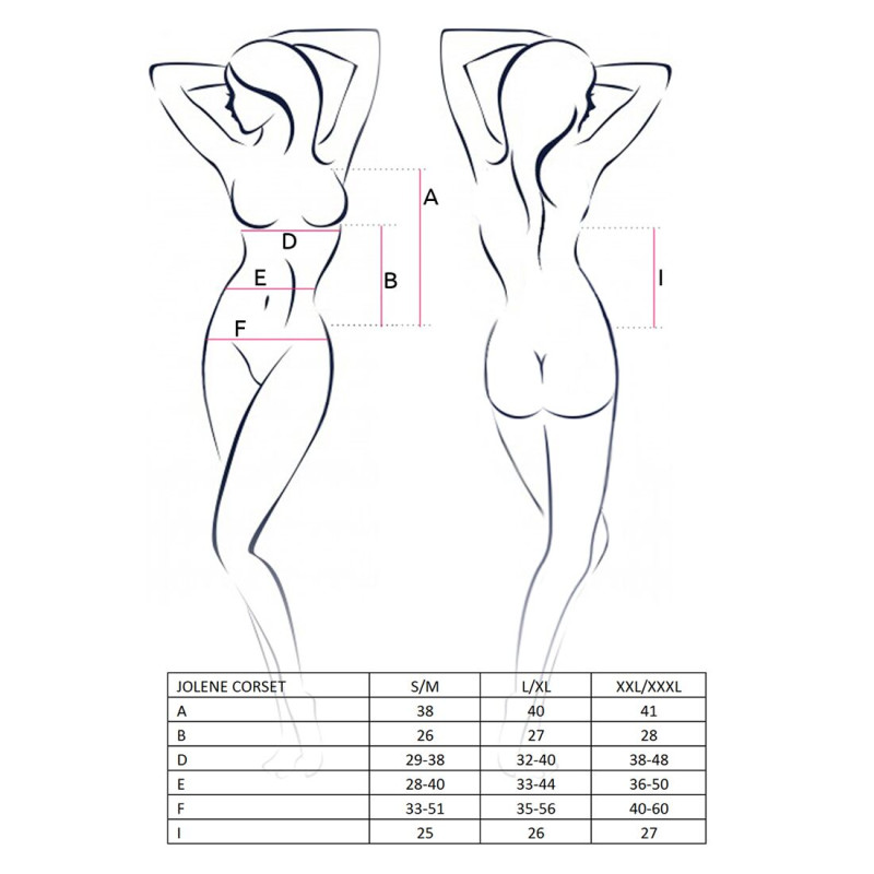 Корсет з пажами JOLENE CORSET black S/M - Passion, трусики, напіввідчинені груди, напівпрозорий