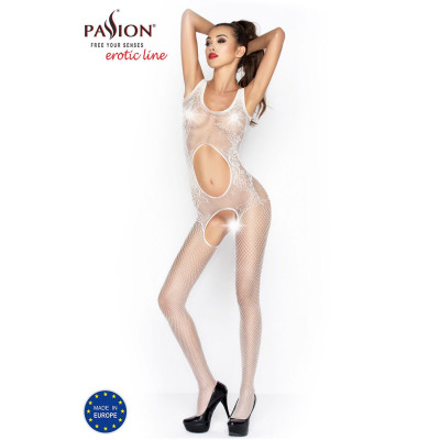 Еротичне бодістокінг Passion BS044 white, комбінезон з відкритим животиком