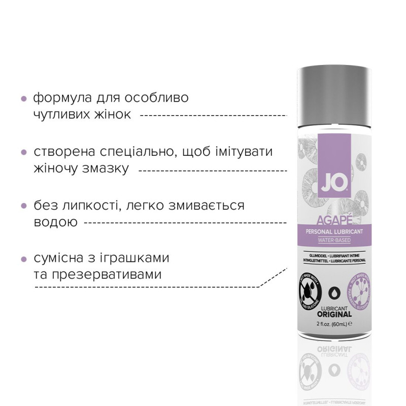 Лубрикант на водній основі JO AGAPE - ORIGINAL (60 мл) без гліцерину, гліколю і парабенів