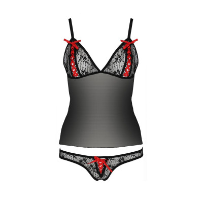 Комплект білизни MELISSA SET black S/M - Passion: ліф-сорочка зі шнурівкою і трусики
