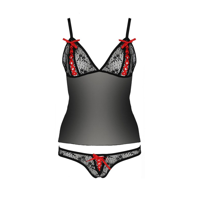 Комплект білизни MELISSA SET black S/M - Passion: ліф-сорочка зі шнурівкою і трусики