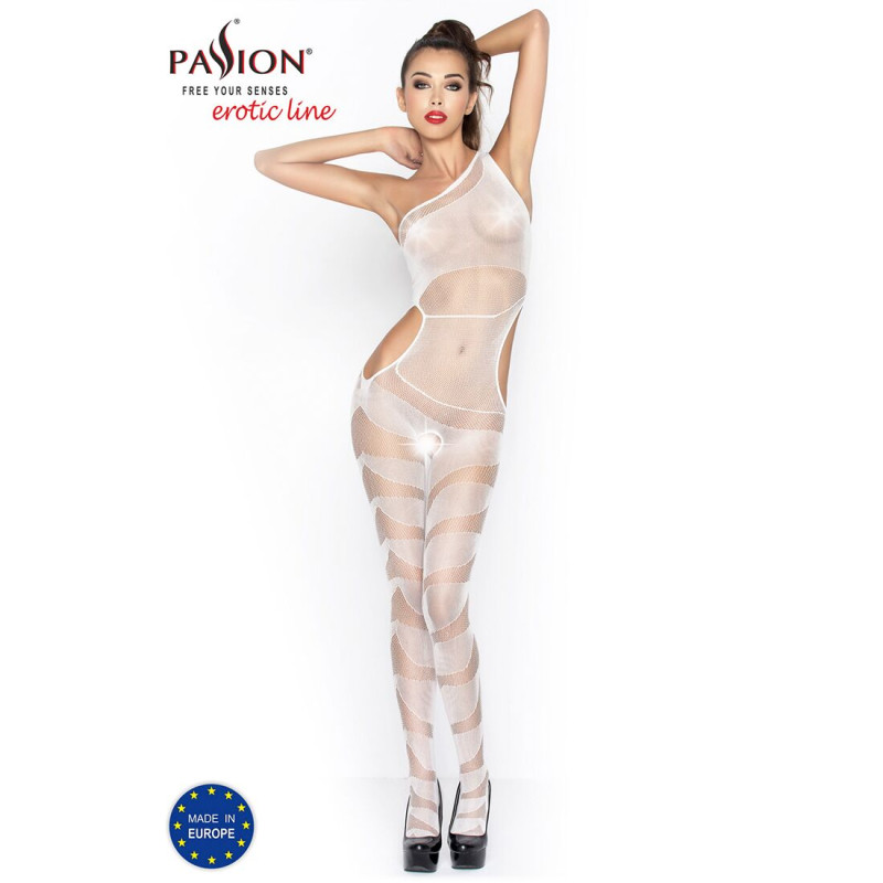Еротичне бодістокінг Passion BS041 white, комбінезон, лямки на одне плече