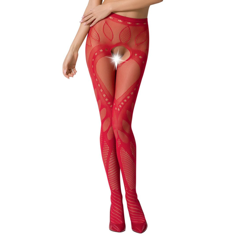 Еротичні колготки-бодістокінг Passion S007 red, ажурні колготки з вирізом