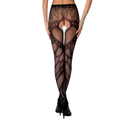 Еротичні колготки-бодістокінг Passion S007 black, ажурні колготки з вирізом