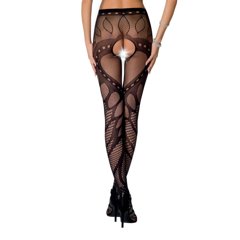 Еротичні колготки-бодістокінг Passion S007 black, ажурні колготки з вирізом