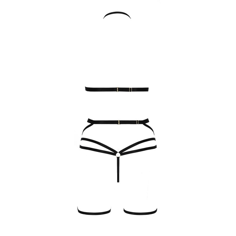 Комплект білизни MORGAN SET OpenBra black L/XL - Passion Exclusive: стрепи: трусики, ліф, пасок