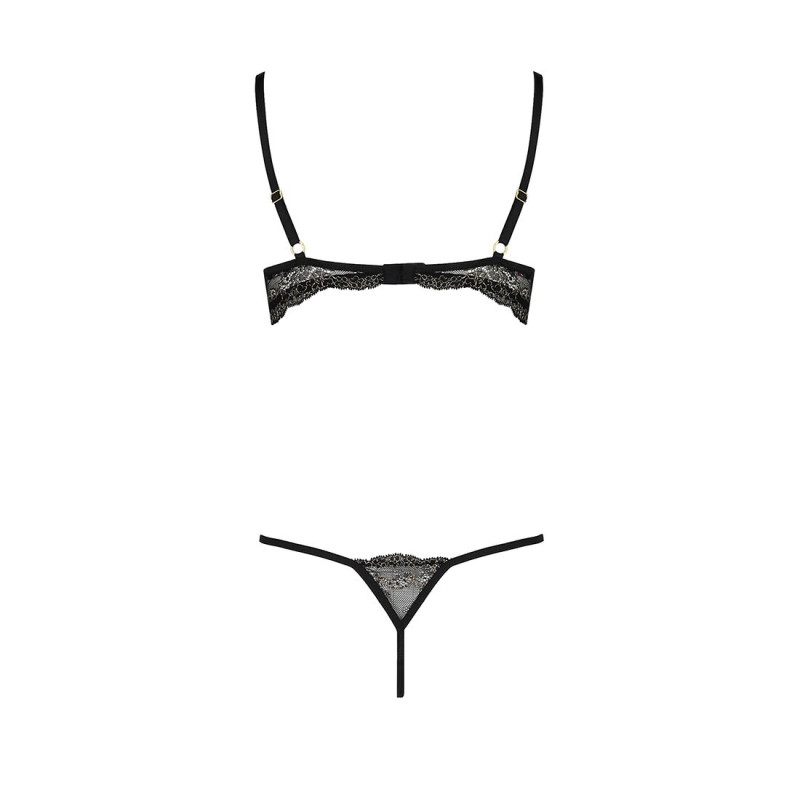 Комплект білизни VALERY SET OpenBra black L/XL - Passion Exclusive: стрепи: трусики, відкритий ліф