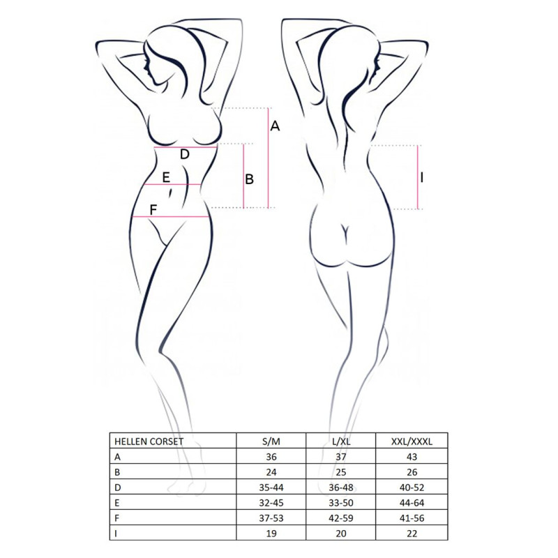Корсет з пажами HELLEN CORSET black L/XL - Passion, трусики, напівпрозорий