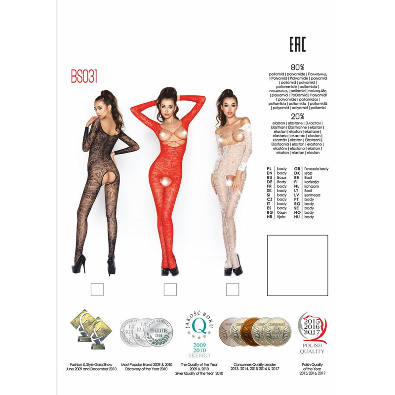 Еротичне бодістокінг Passion BS031 red, комбінезон з відкритими грудьми