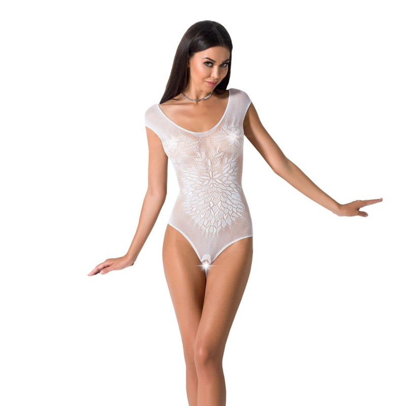Еротичне бодістокінг Passion BS064 white, еротичне боді, закрите плече