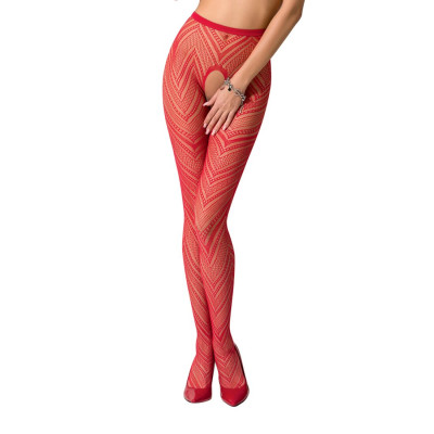 Еротичні колготки-бодістокінг Passion S010 Red, з доступом, геометричний малюнок