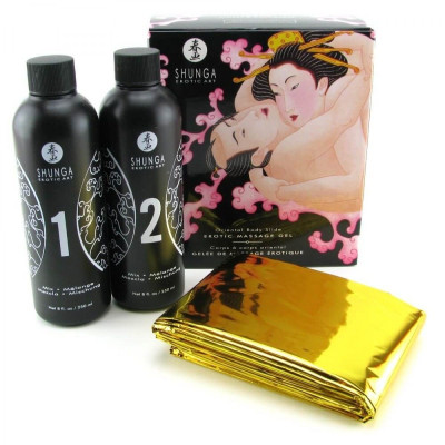 Гель для NURU масажу Shunga Oriental Body-to-Body - Полуничне шампанське 2x225 мл