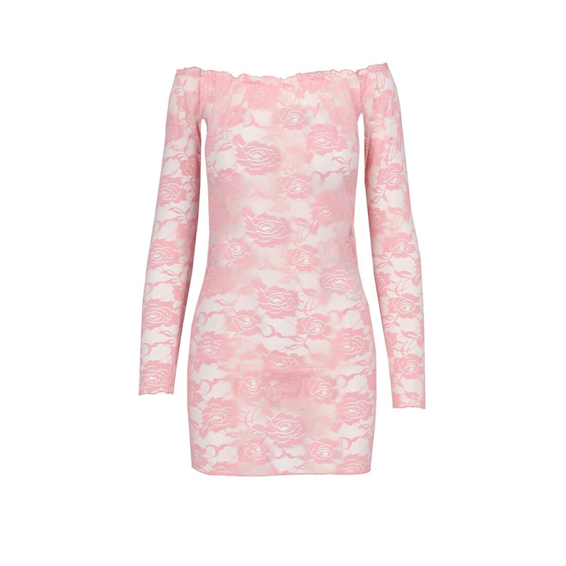 Прозора сорочка з довгим рукавом YOLANDA CHEMISE pink XXL/XXXL - Passion, трусики