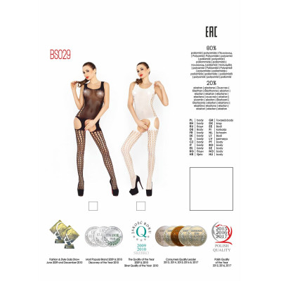 Еротичне бодістокінг Passion BS029 white, комбінезон, імітація панчіх і паска