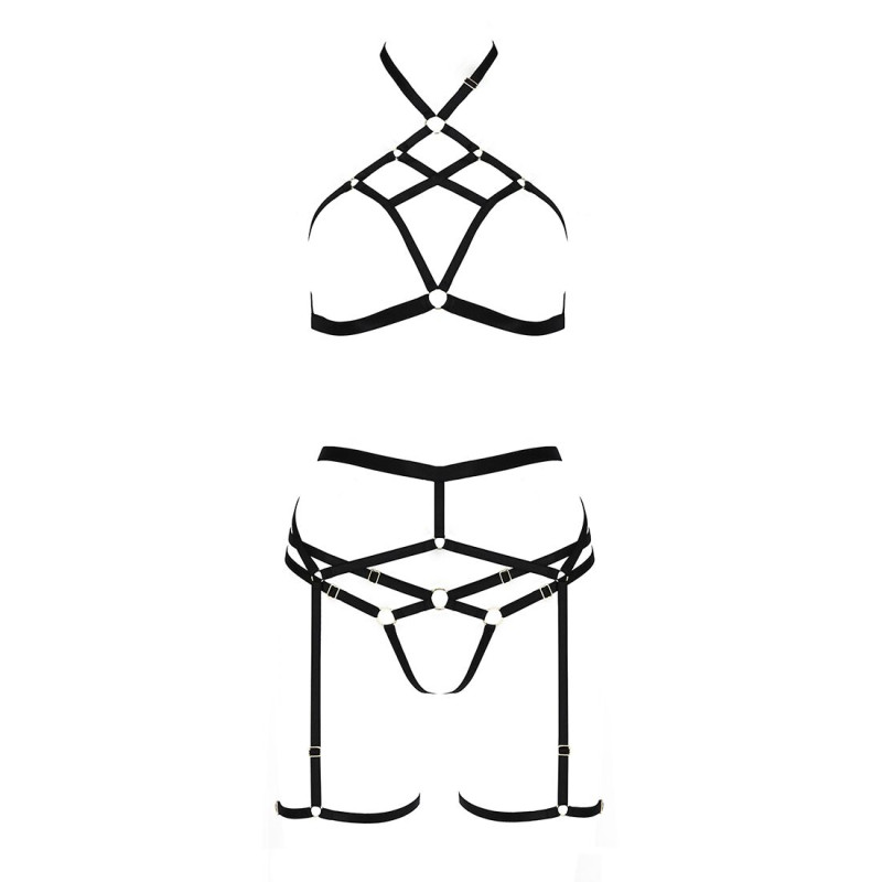 Комплект білизни MORGAN SET OpenBra black L/XL - Passion Exclusive: стрепи: трусики, ліф, пасок