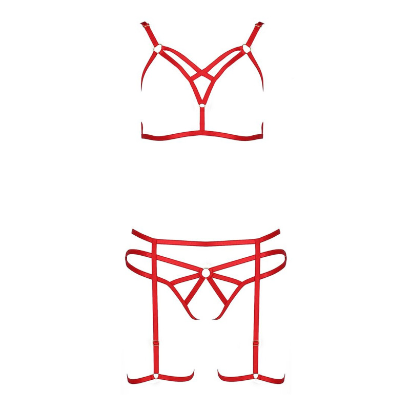 Комплект білизни MAGALI SET OpenBra red S/M - Passion Exclusive: стрепи: ліф, трусики і пасок