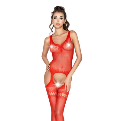 Еротичне бодістокінг Passion BS038 red, комбінезон, імітація панчіх і паска Еротичне бодістокінг Passion BS038 red, комбінезон, імітація панчіх і паска