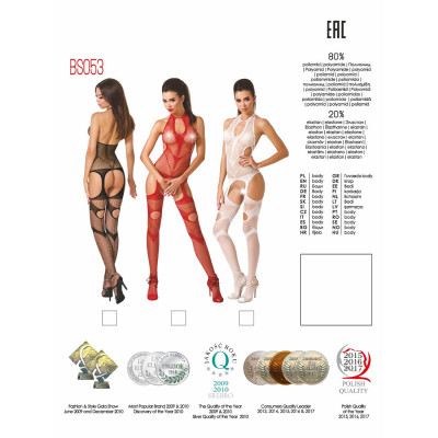 Еротичне бодістокінг Passion BS053 White, комбінезон, імітація панчіх і паска