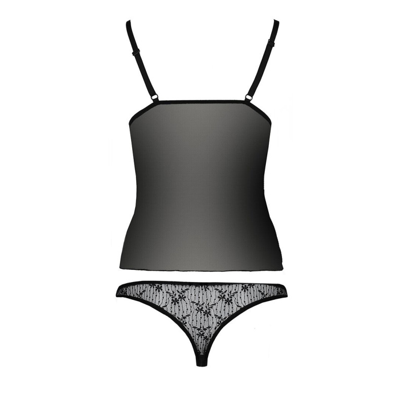 Комплект білизни MELISSA SET black S/M - Passion: ліф-сорочка зі шнурівкою і трусики