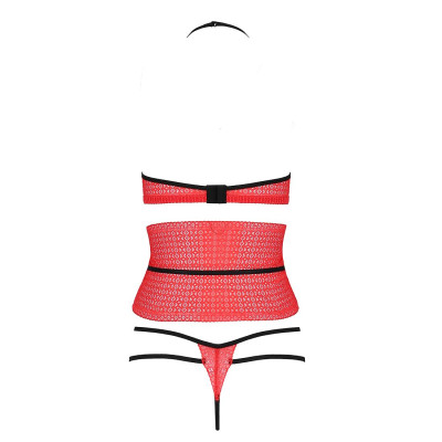 Комплект білизни AKITA SET red XXL/XXXL - Passion Exclusive: широкий пасок, ліф, стрінги