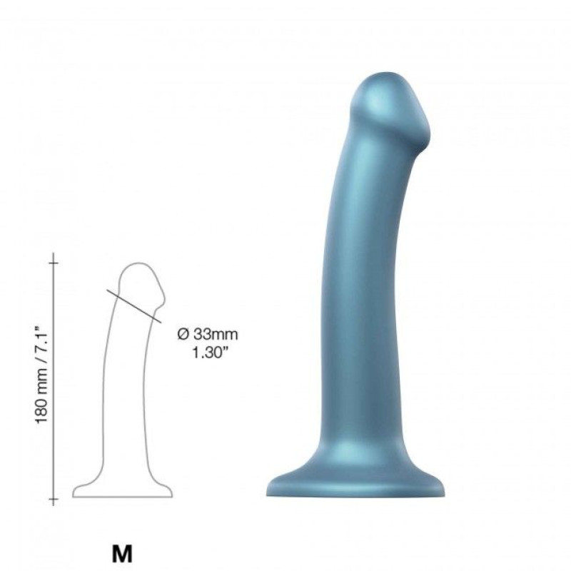 Насадка для страпона Strap-On-Me Mono Density Dildo Blue M, діам. 3,3см, одношаровий силікон, гнучкий