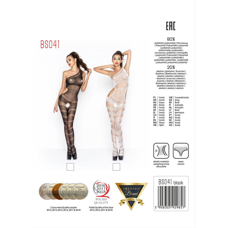 Еротичне бодістокінг Passion BS041 white, комбінезон, лямки на одне плече