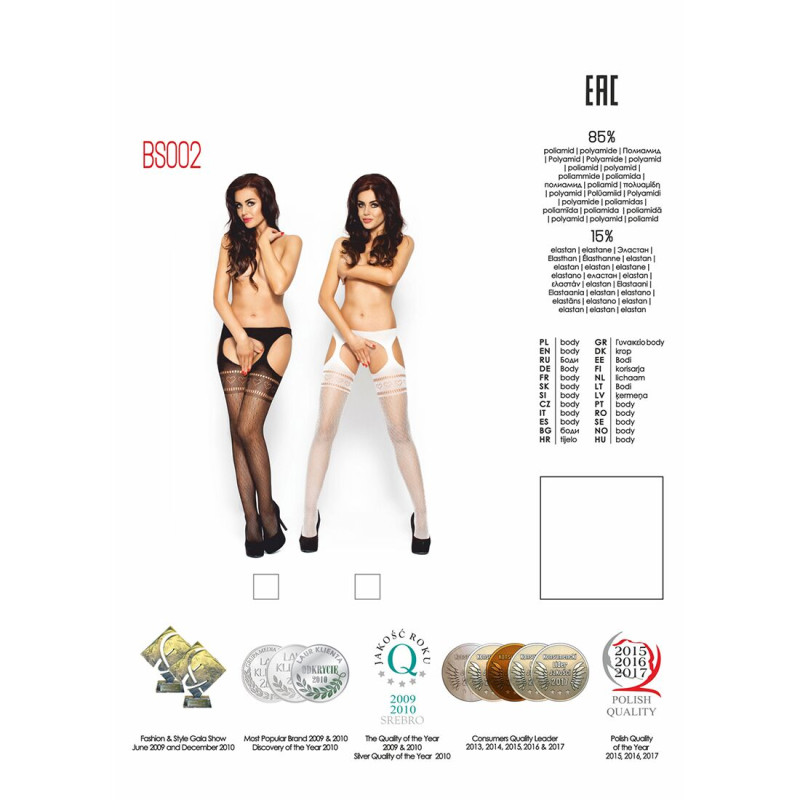 Еротичне бодістокінг Passion BS002 white, імітація панчіх і паска