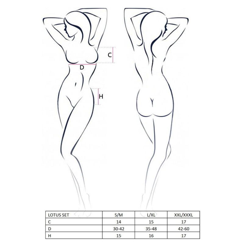 Комплект білизни LOTUS SET cream XXL/XXXL - Passion Exclusive стрінги, ліф, спідниця-пасок для панчіх