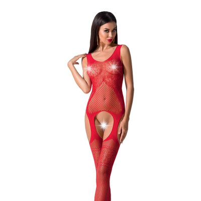 Еротичне бодістокінг Passion BS061 red, комбінезон, імітація панчіх