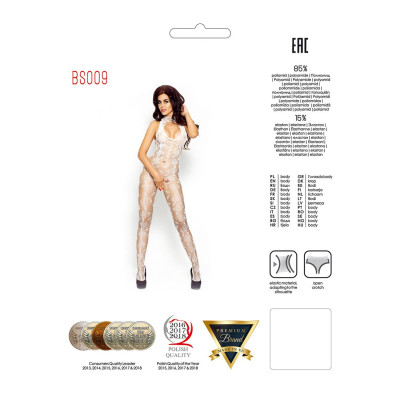 Еротичне бодістокінг Passion BS009 white, комбінезон, квітковий узор, декольте, закрите горло