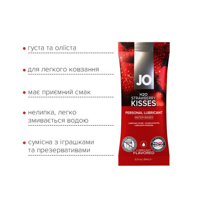 Пробник їстівного лубриканта на водній основі JO H2O - Strawberry Kiss (Полуниця) 10 мл