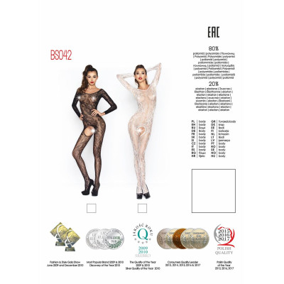 Еротичне бодістокінг Passion BS042 black, комбінезон, довгий рукав, закрите плече