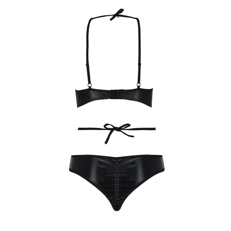 Комплект білизни NAVEL SET black XXL/XXXL - Passion Exclusive: трусики і ліф з елементами плаття латекс